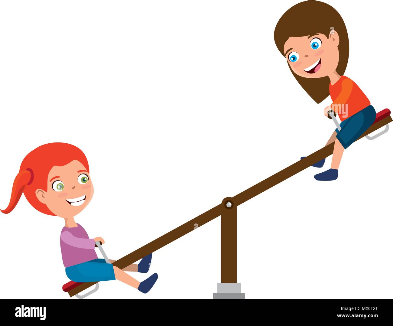 girls playing in up and down park playground vector illustration design ...