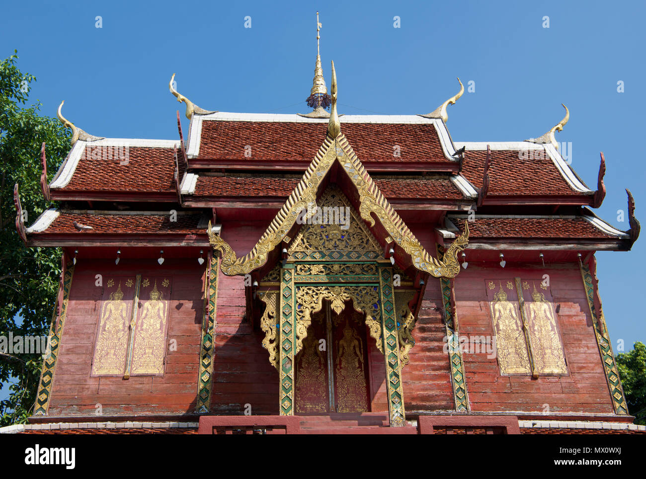 Old timber temple Wat Chaisrophoom complex Chiang Mai Northern Thailand Stock Photo