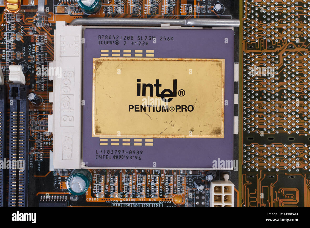 KYIV, UKRAINE - Jan. 28, 2018. Intel Pentium Pro processor on ...