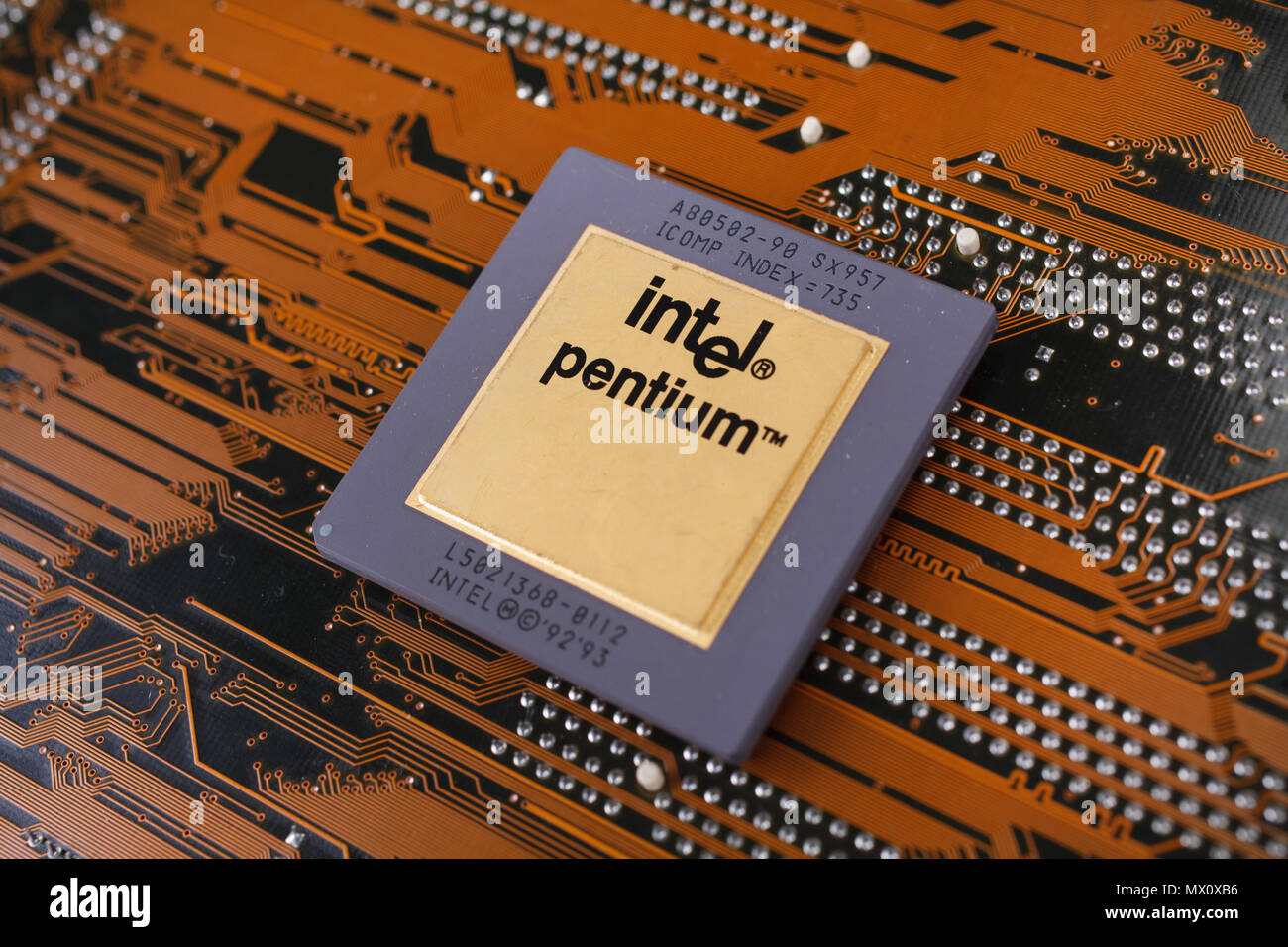 KYIV, UKRAINE - Jan. 28, 2018. Intel Pentium processor on motherboard. Stock Photo