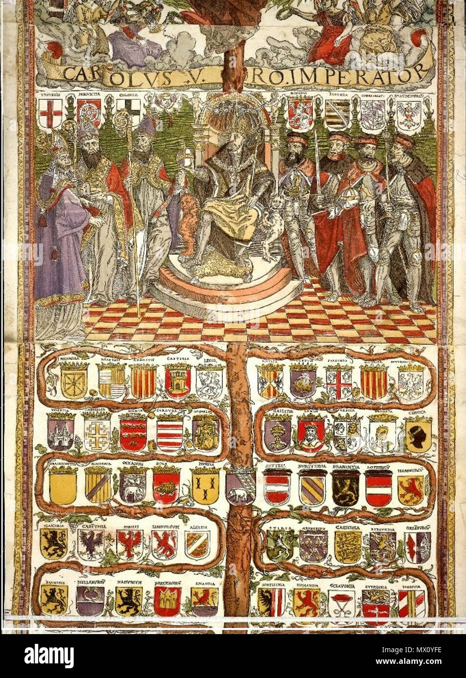 . English: Robert Peril, The Genealogical Tree of the House of Hapsburg, 1540. 16 October 2016, 08:29:06. ROBERT PERIL 524 Robert Peril, The Genealogical Tree of the House of Hapsburg, 1540 Stock Photo
