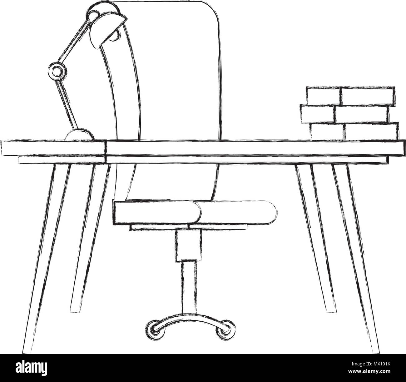 desk with books and lamp office scene vector illustration design Stock Vector