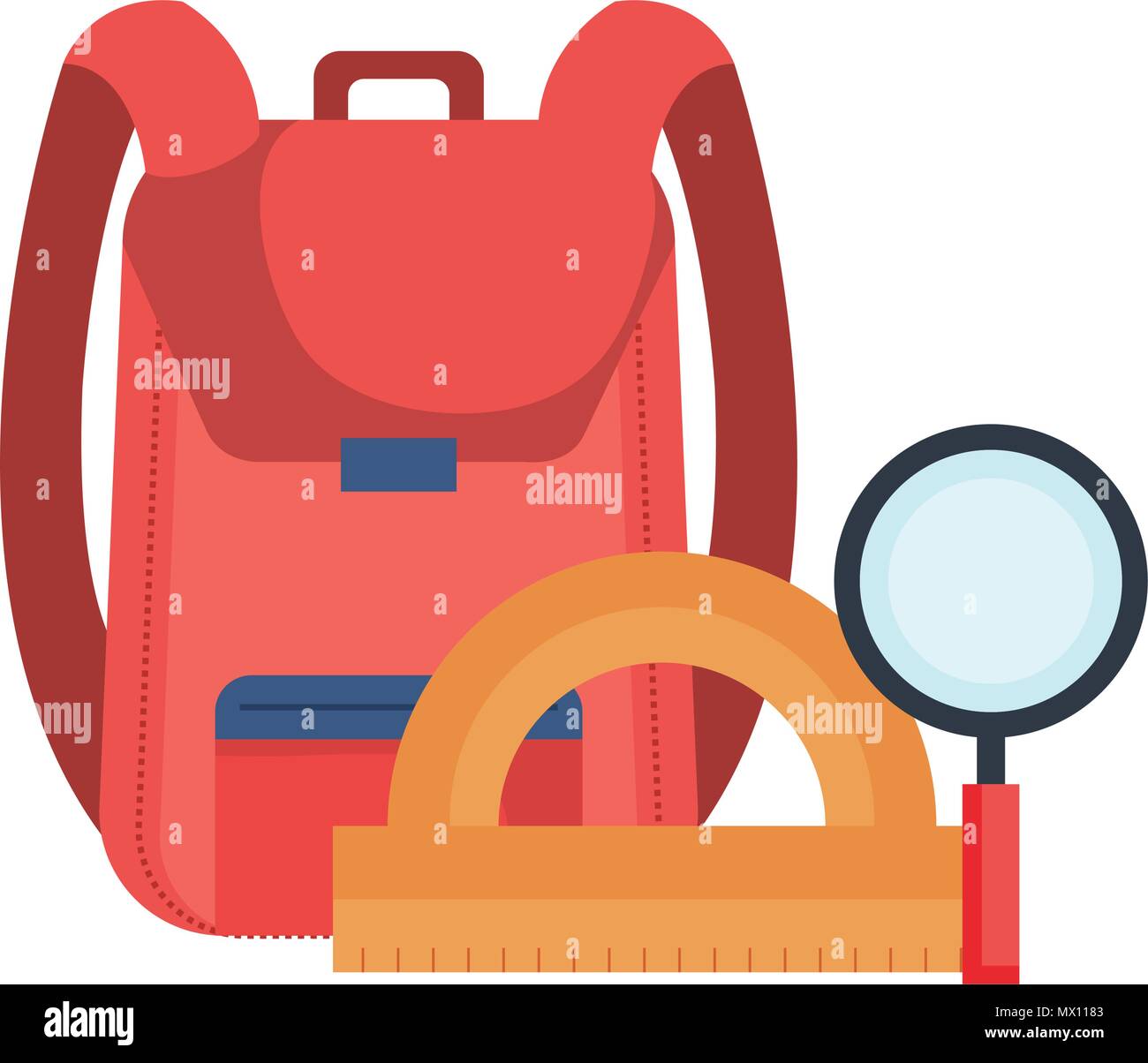 school bag with magnifying and protractor vector illustration design ...