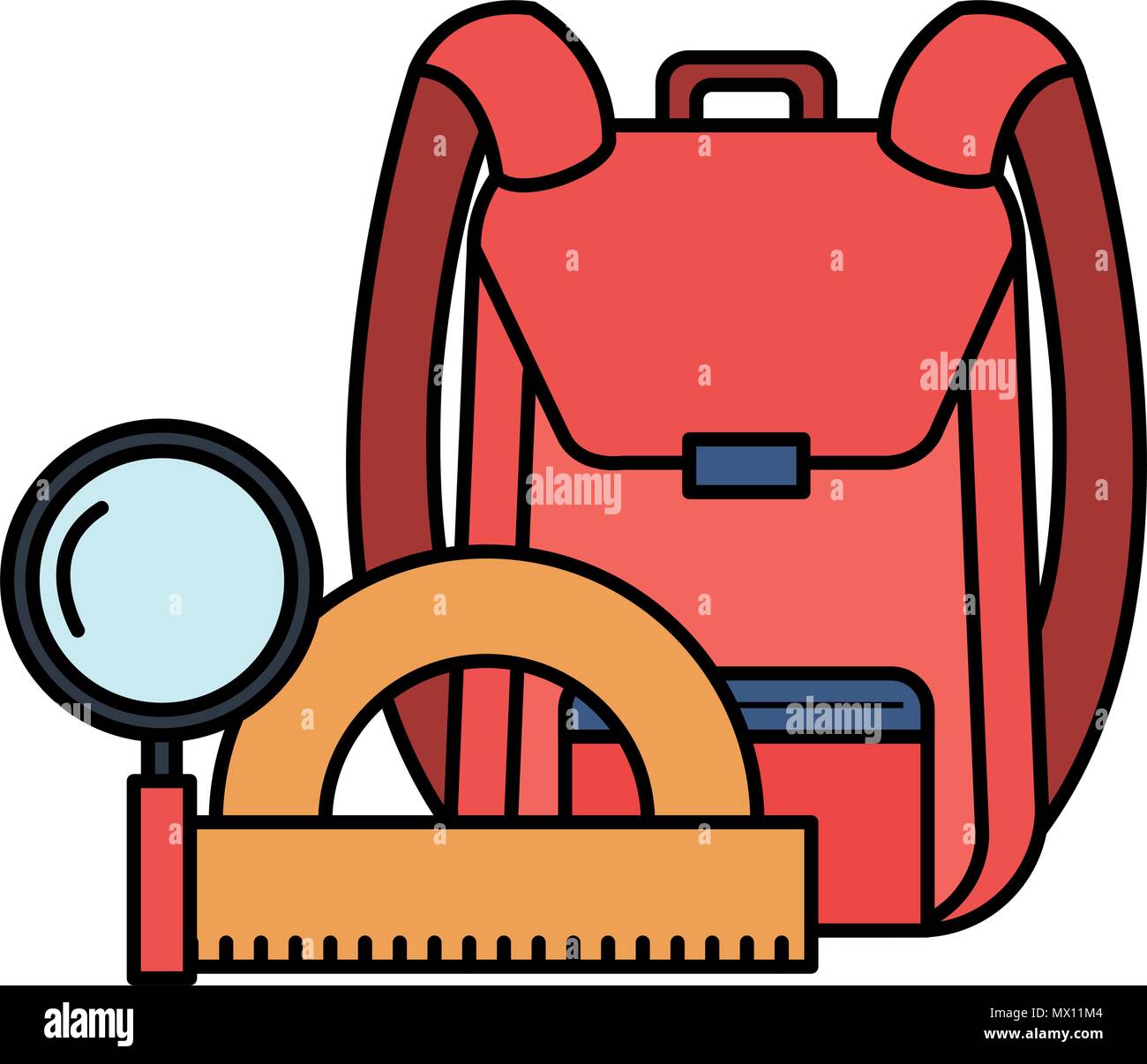 school bag with magnifying and protractor vector illustration design ...