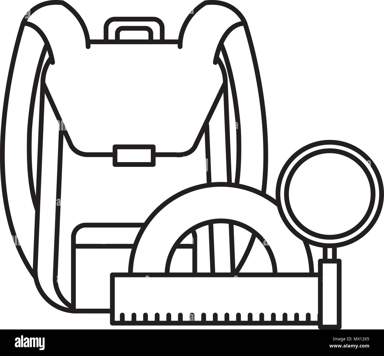 school bag with magnifying and protractor vector illustration design ...