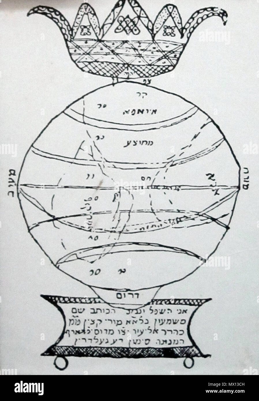 . English: Drawing of the globe from the travel diary of Simon Von Geldern (1720-1728) . 8 August 2011. Unknown 248 Globe, travel diary of Simon von goldern Stock Photo