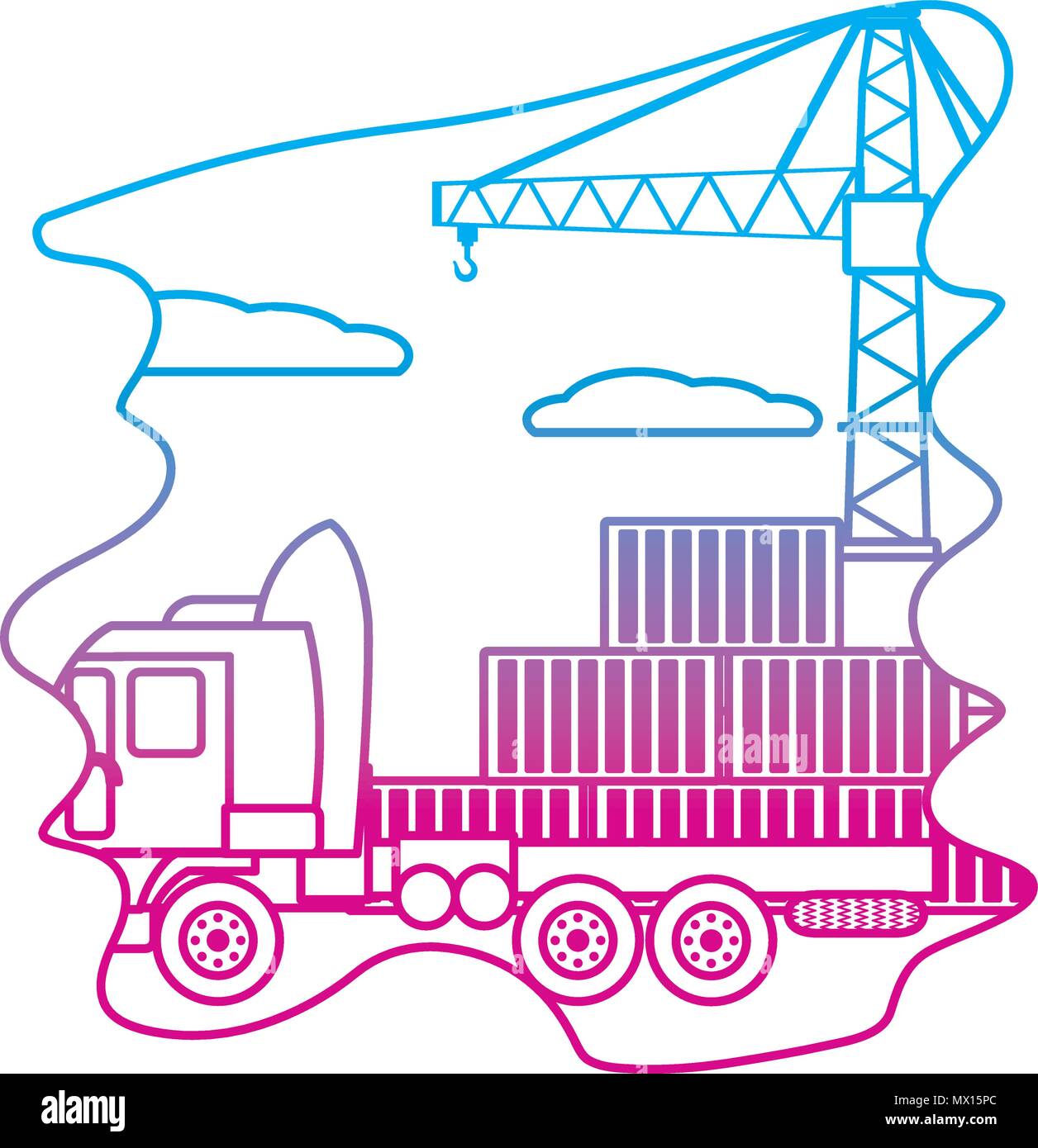 degraded line cargo containers with truck transport and crane Stock ...