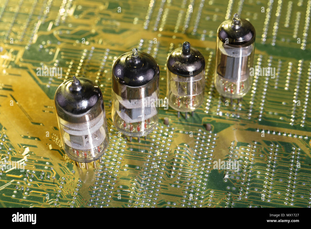 Electronic vacuum tube on circuit board Stock Photo Alamy