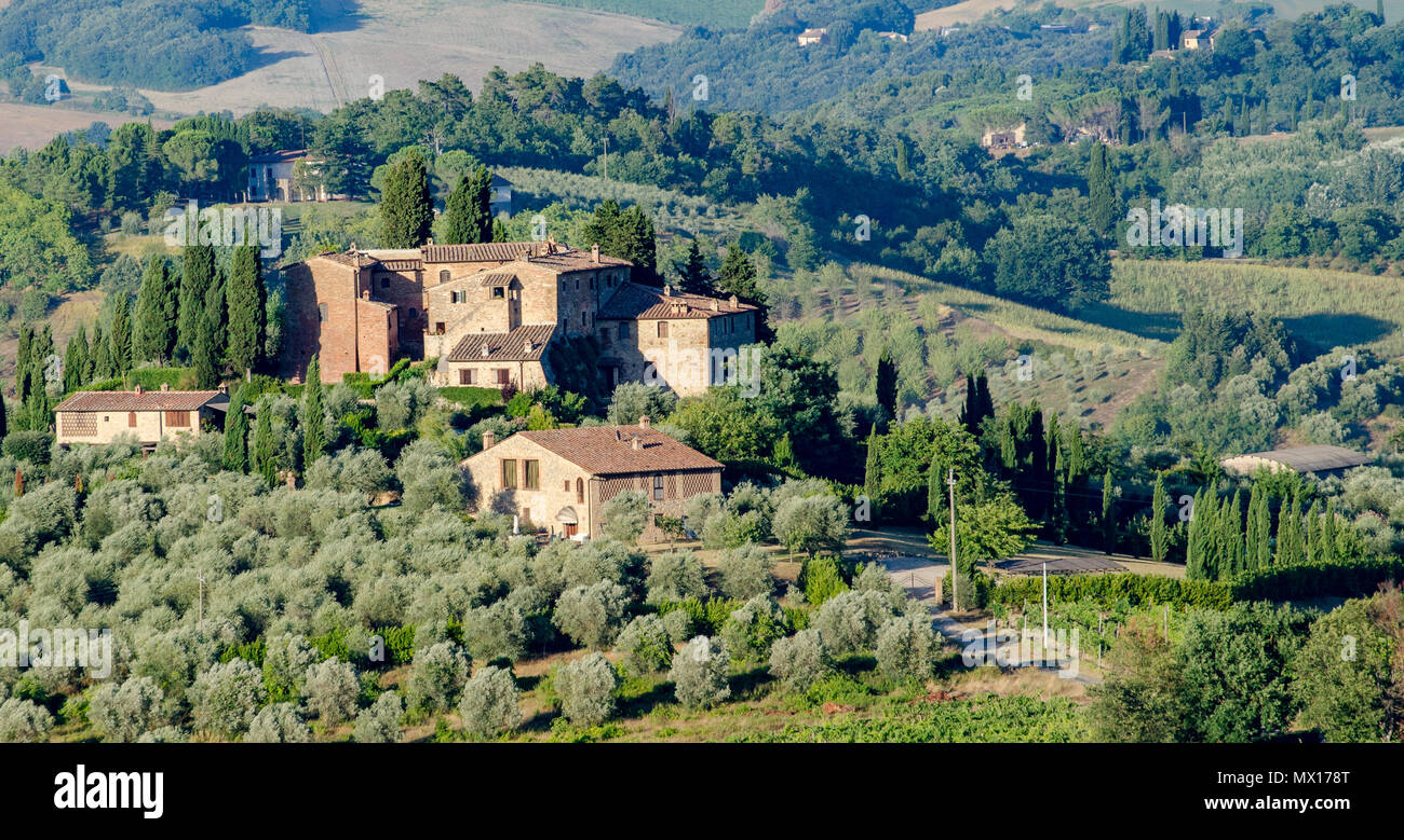 Countryside House in the Hilltops of Tuscany, Italy Stock Photo