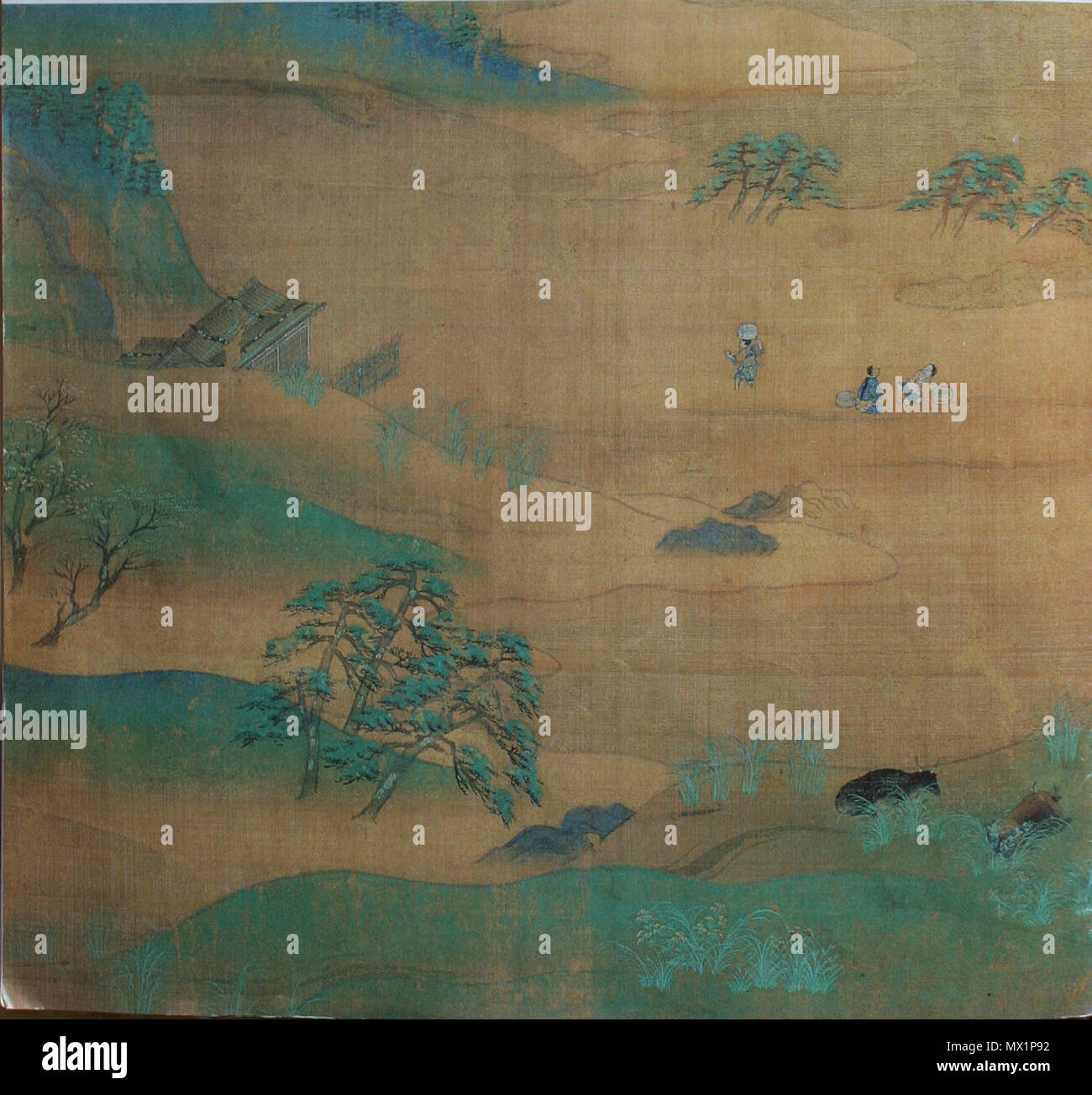 English Detail Of Landscape Screen Senzuibyōbu Six Section Folding Screen Byōbu Color On Silk 110 8 Cm 37 5 Cm 43 6 In 14 8 In Located At Jingo Ji Kyoto Japan 日本語 山水屏風 部分 神護寺 京都 鎌倉時代