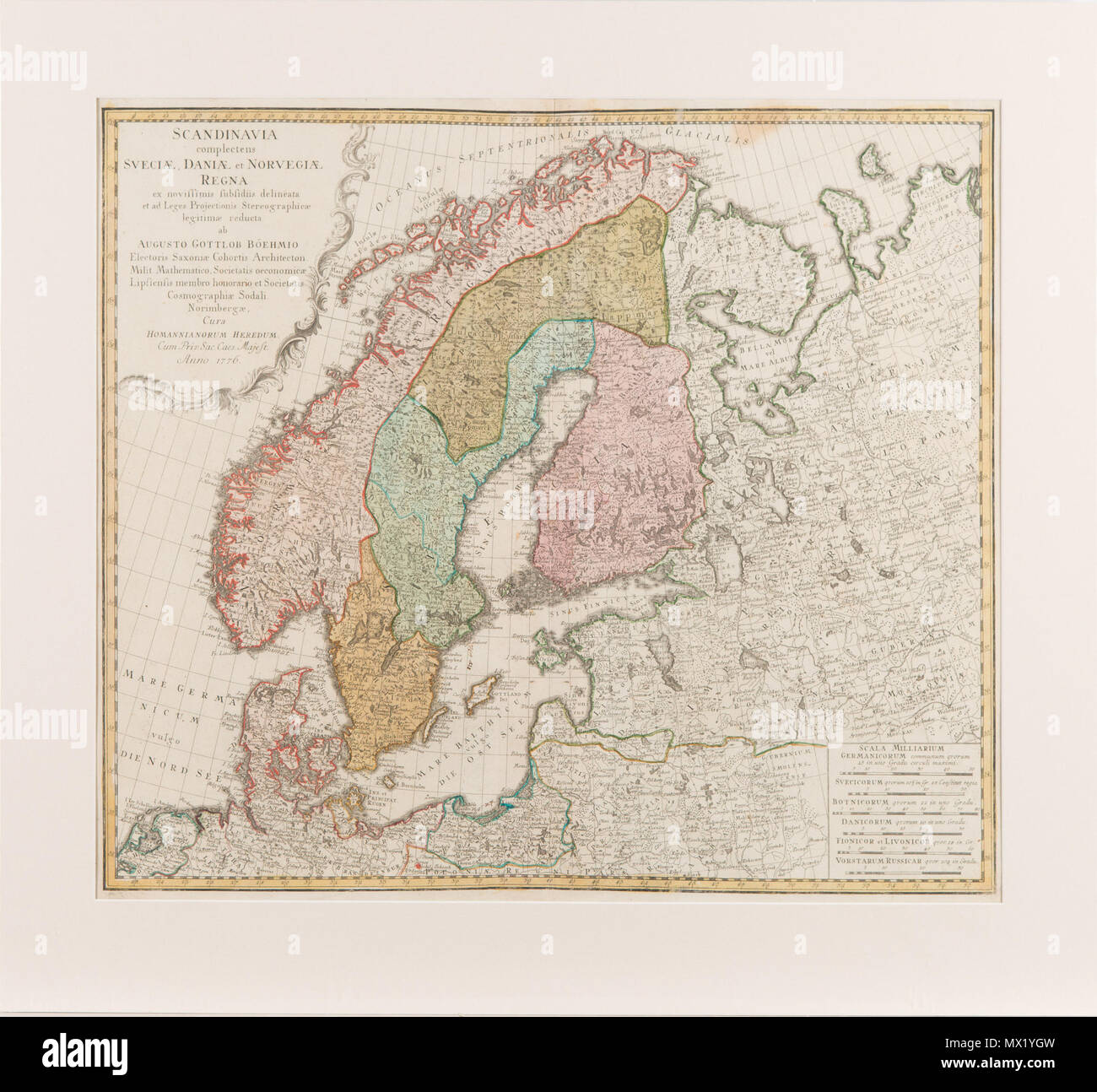 . English: Map of Scandinavia from 1776 . 1766. Johann Baptist Homann 283 Homann Scandinavia Stock Photo