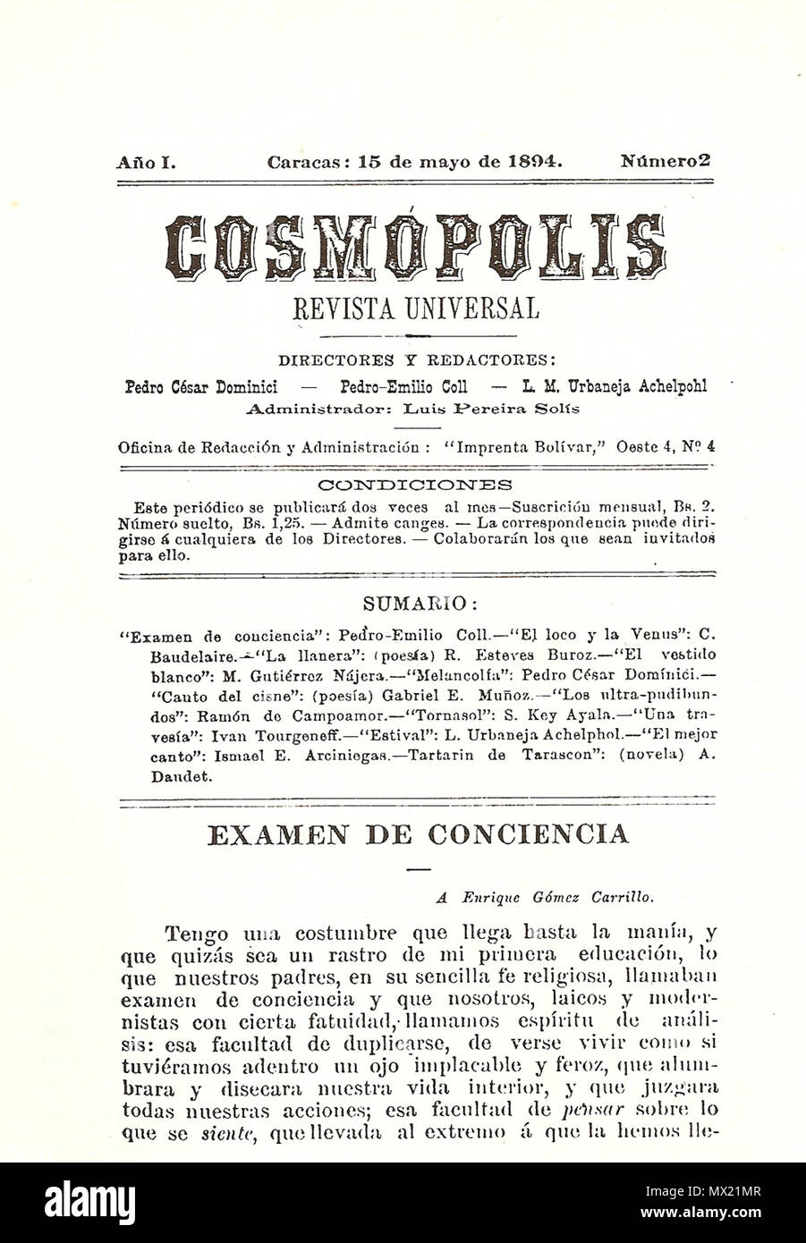 . Español: Prensa Venezolana del siglo XIX: Cosmopolis 1894 . 1894. Unknown 145 Cosmopolis 1894 000 Stock Photo