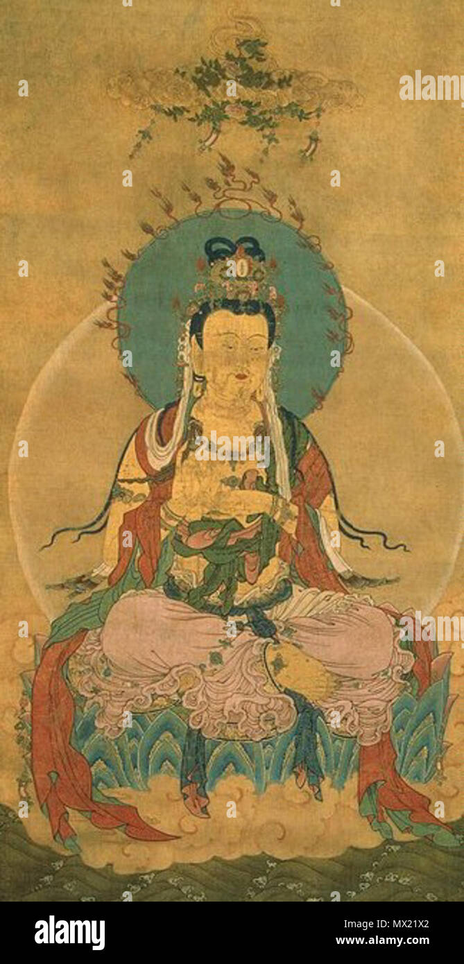 . English: Tangut Buddhist painting from Khara-Khoto. 1 November 2012, 23:12:06. Unknown 388 Mahasthamaprapta cropped Stock Photo