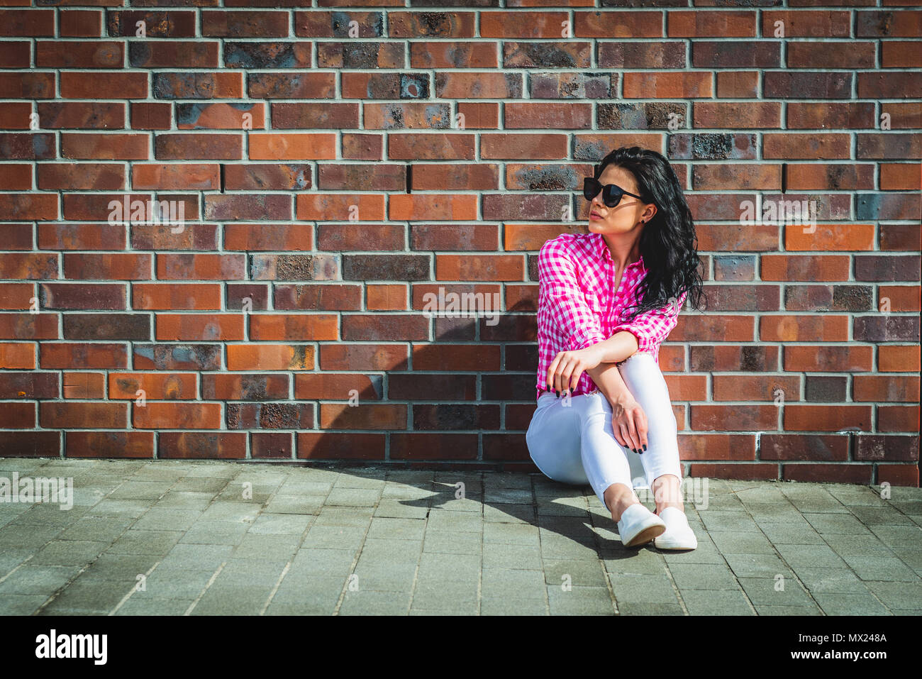 Portrait of hipster girl on brick wall background,Beautiful asian woman pose  for take a photo,Kawaii style 20512061 Stock Photo at Vecteezy