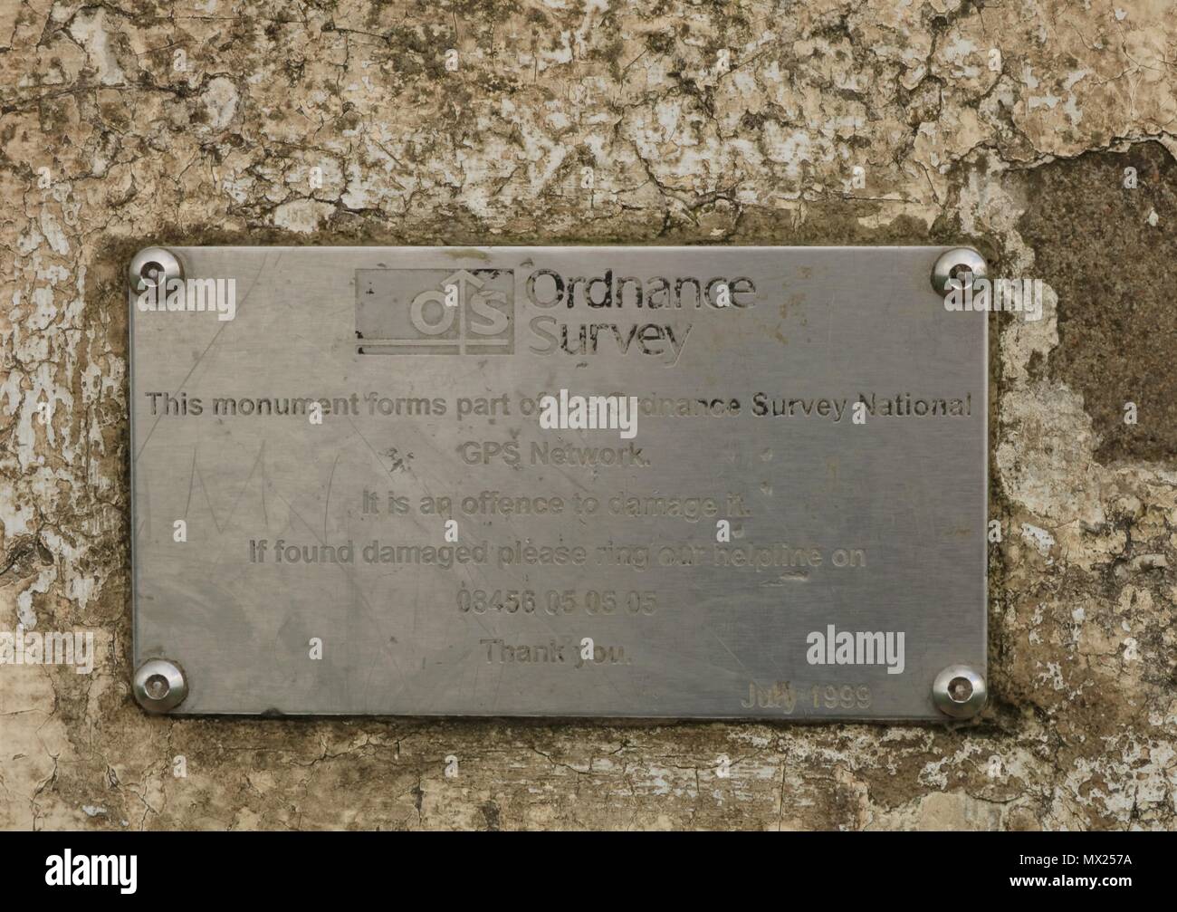 Ordnance Survey Monument at Uffington Castle site in Oxfordshire, UK Stock Photo