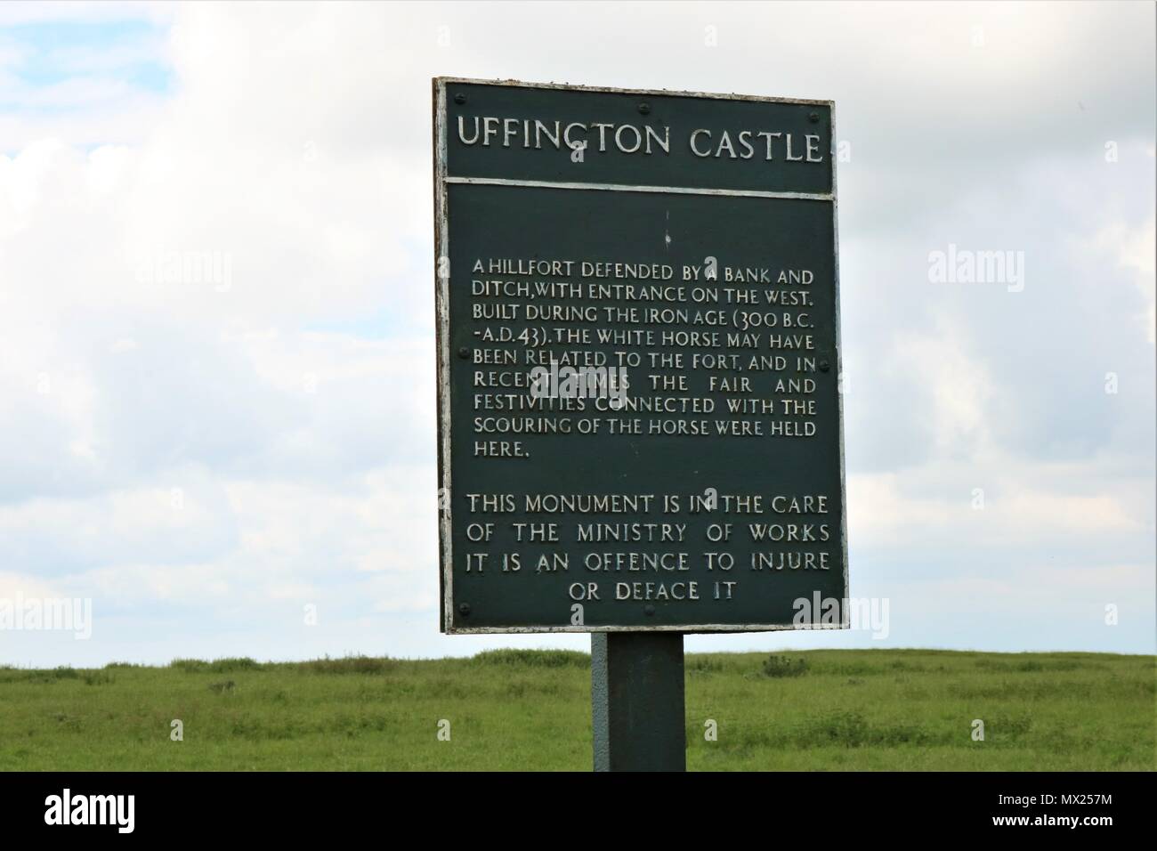 Uffington Castle sign on White Horse Hill, Uffington,, Oxfordshire, UK Stock Photo
