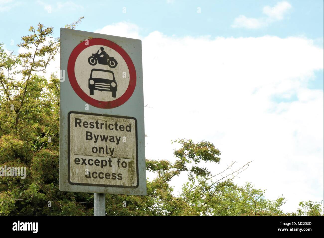 'Restricted Byway only except for access' dirty sign Stock Photo