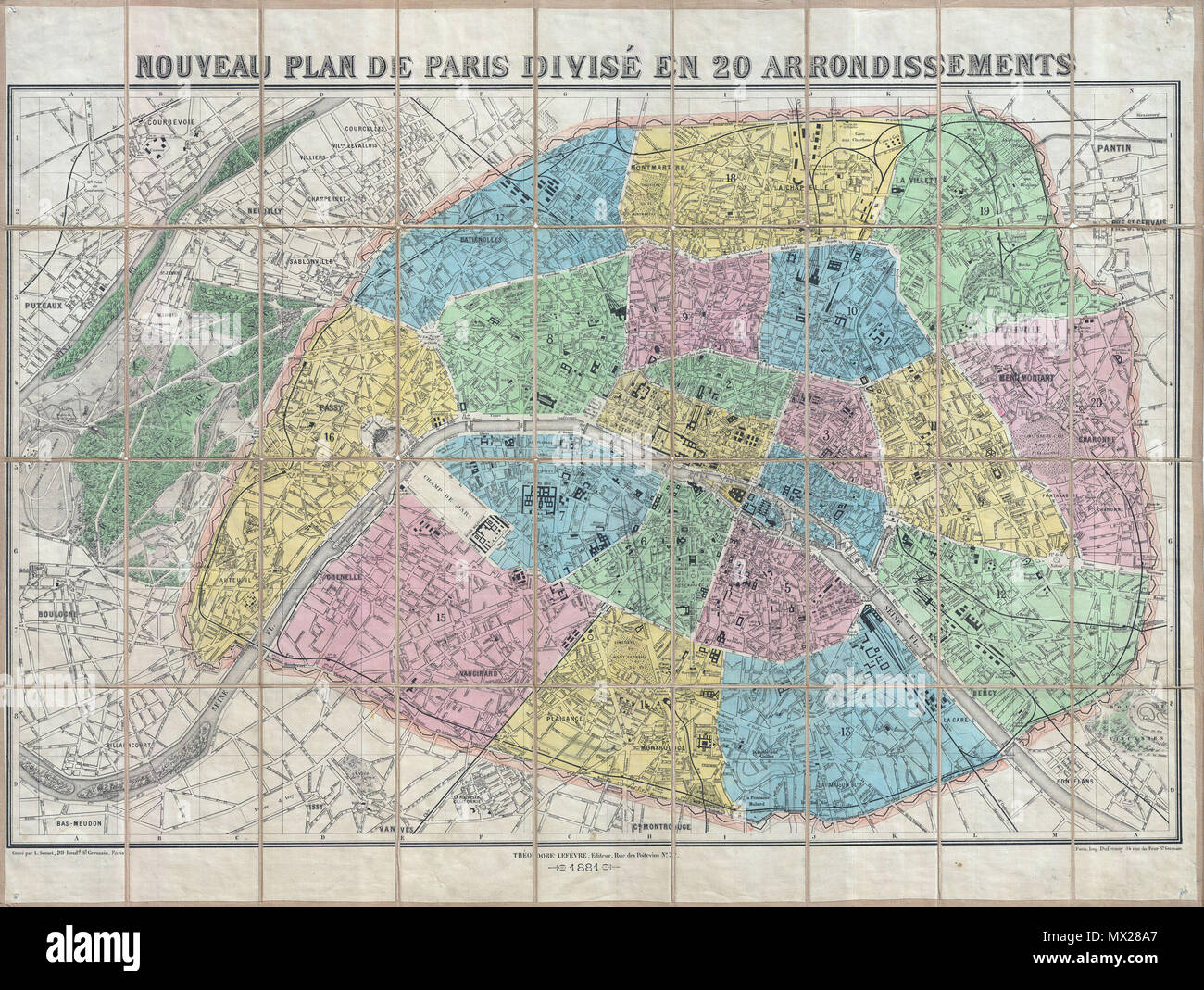 Nouveau Plan De Paris Divise En 20 Arrondissements English An