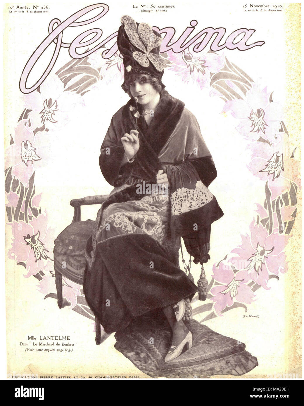 . English: Cover of a 'Femina' (French magazine). 15 November 1910. verbinia 12 1910-femina-cover Stock Photo