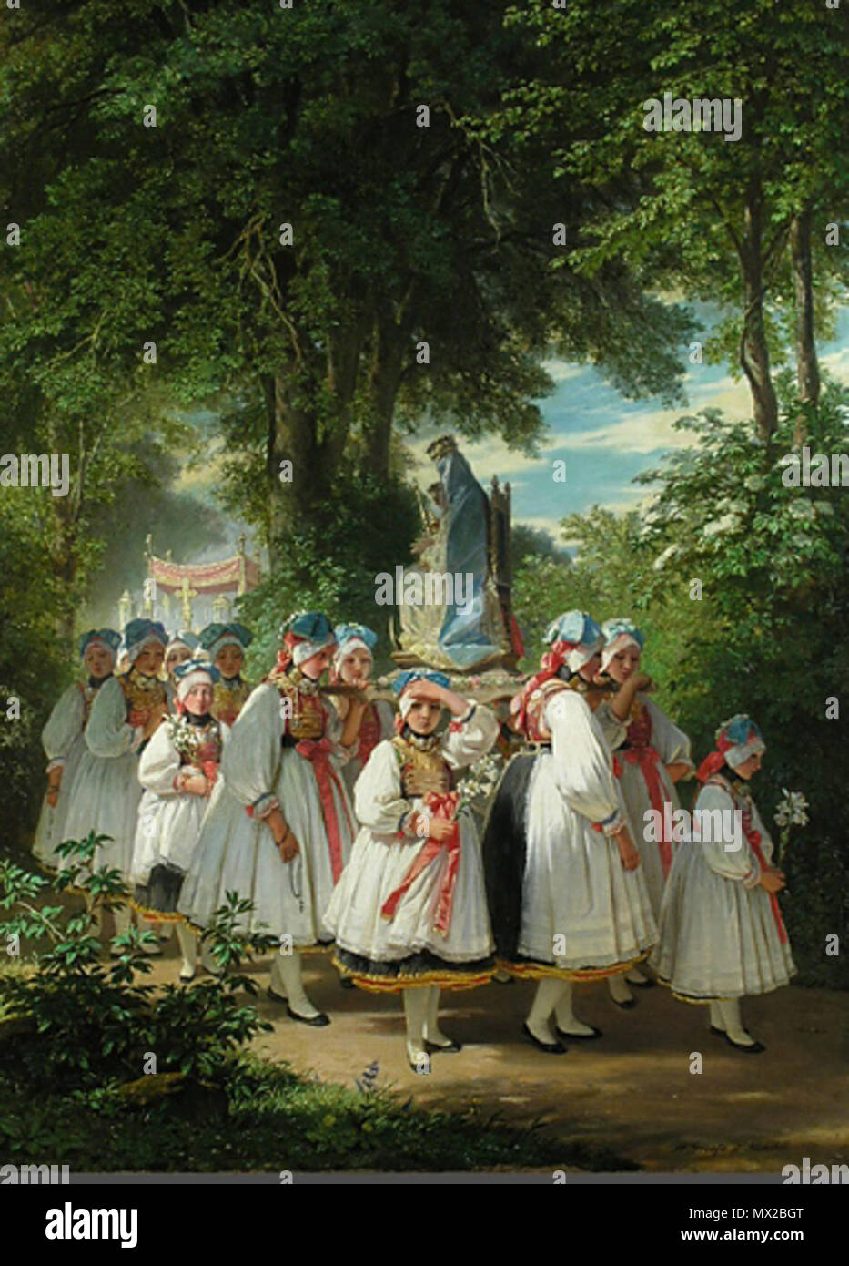 . Die Marienprozession, Öl auf Leinwand, 96 x 70 cm . 19th century. Albert Anton Graefle (1807–1889) 19 A A Graefle Marienprozession Stock Photo