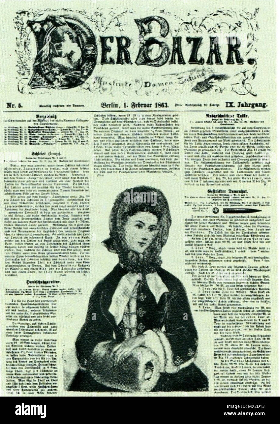 . Deutsch: titel der deutschen Frauenzeitschrift Bazar, gegründet 1863 . 1883. Bazar 77 Bazar1863 Stock Photo