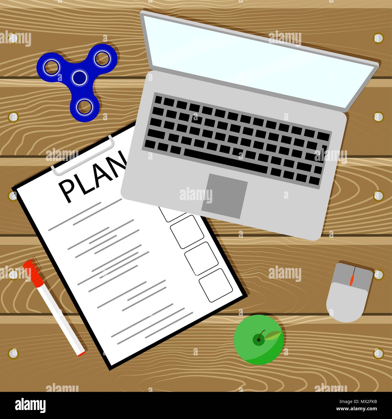 Plan with laptop. Planning management online, efficiency process, vector illustration Stock Vector
