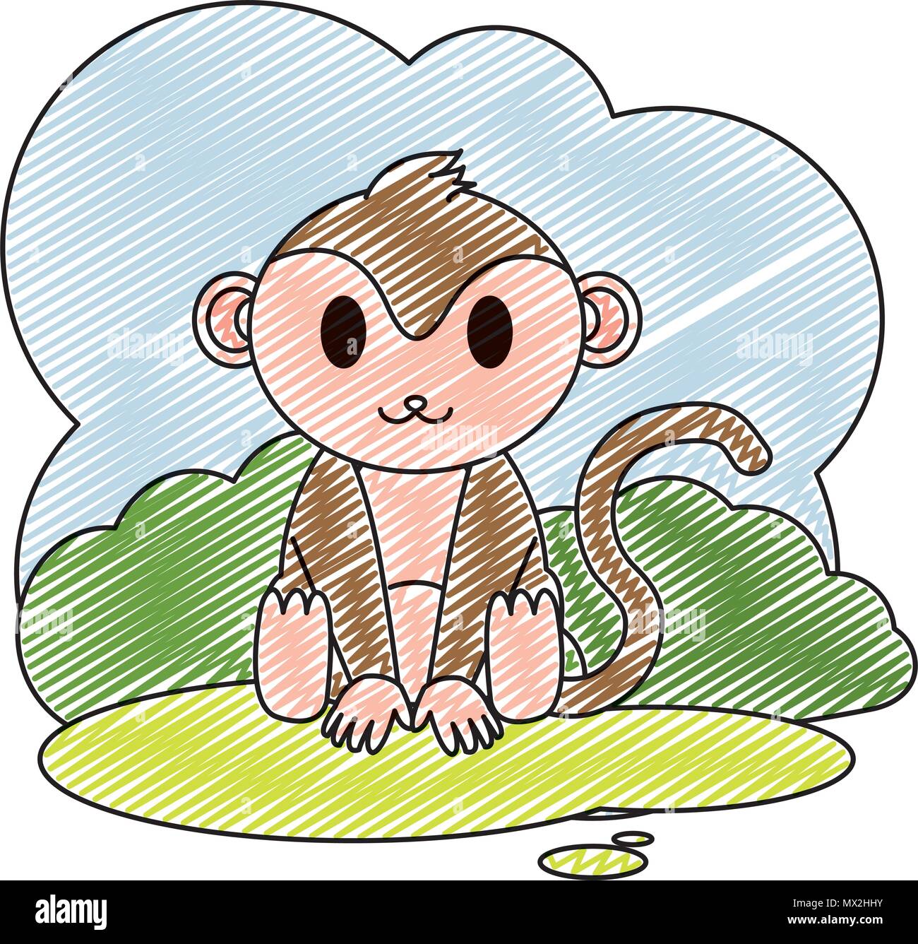 doodle cute monkey wild animal in the landscape Stock Vector Image ...