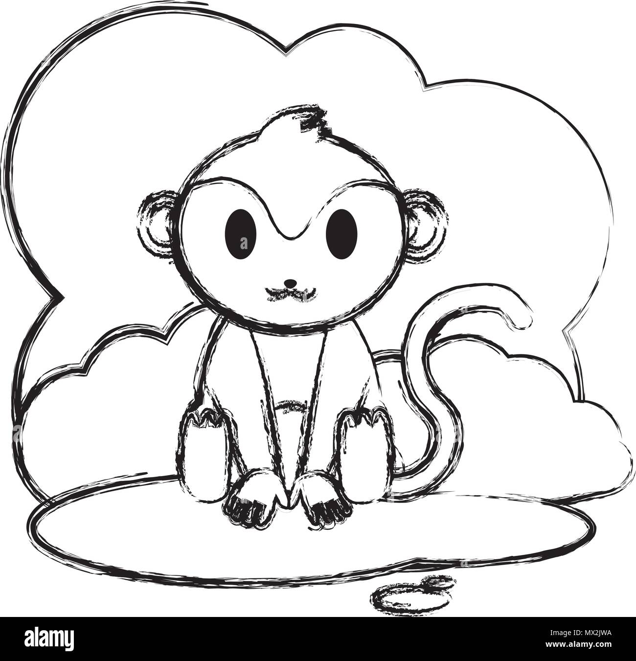 grunge cute monkey wild animal in the landscape Stock Vector Image ...