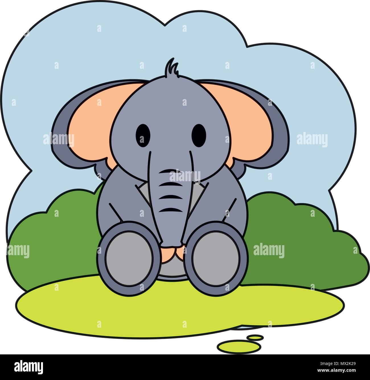 color cute elephant wild animal in the landscape Stock Vector Image ...