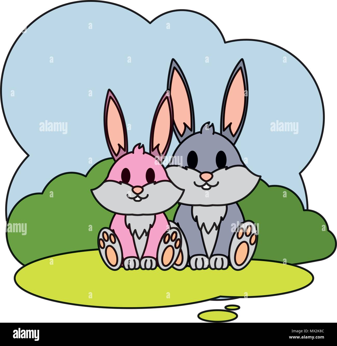 color couple rabbit wild animal in the landscape Stock Vector Image ...