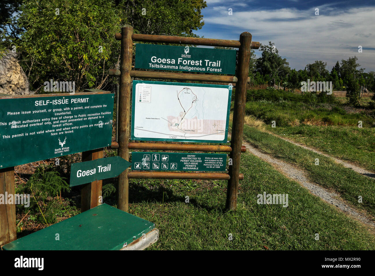 Trailhead and map to the Goesa Walk in the Tsitsikamma National Park, national park, Cape, garden route, south africa Stock Photo