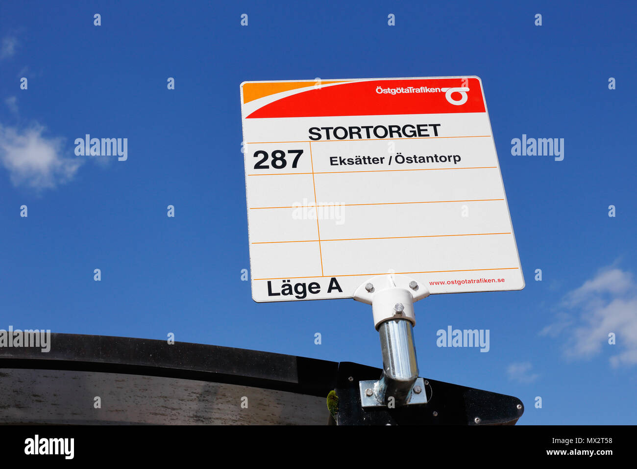 Atvidaberg, Sweden August 21, 2017 Close up of the bus stop sign