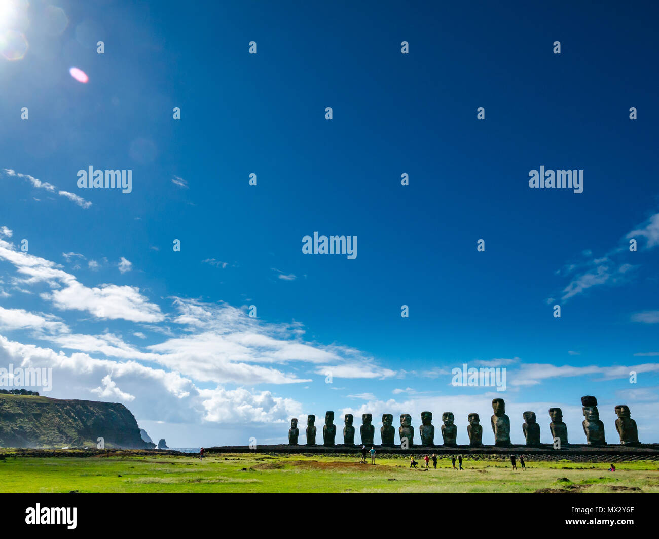 Tongariki Moai carved heads, largest reconstructed Ahu, Easter Island