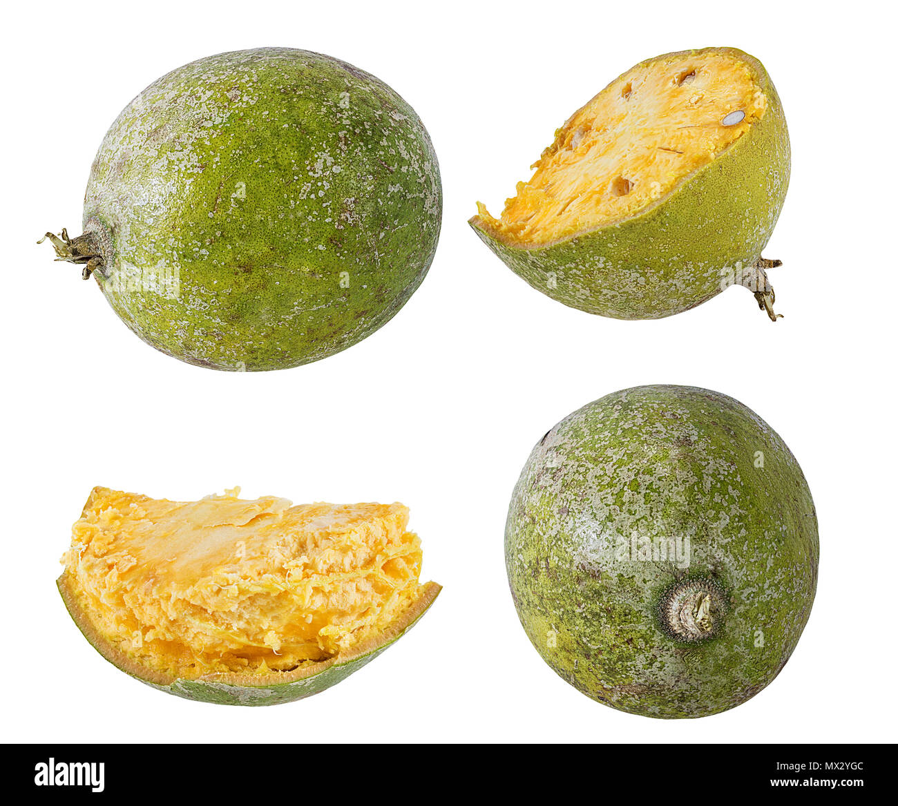 bael fruits or wood apple fruit (Aegle marmelos) on a white background