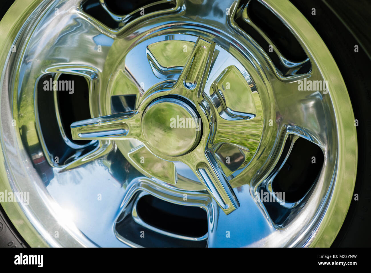 Vintage car chrome rims Stock Photo Alamy
