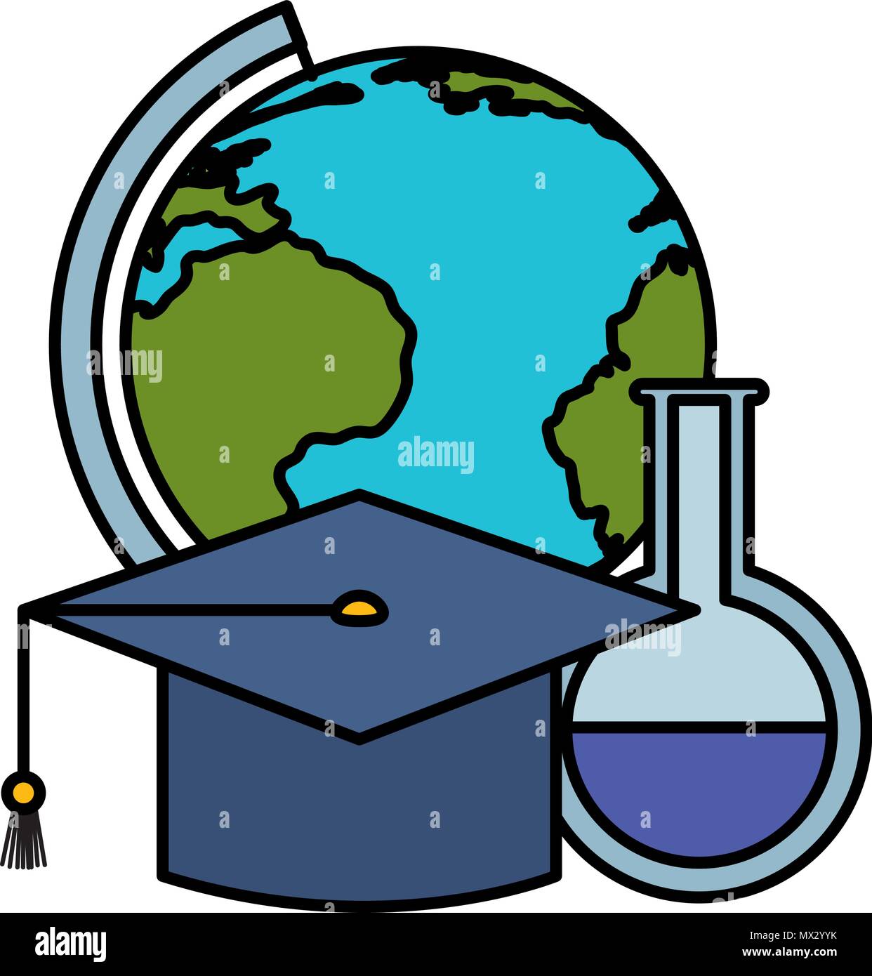 world planet earth with graduation hat and tube test vector ...