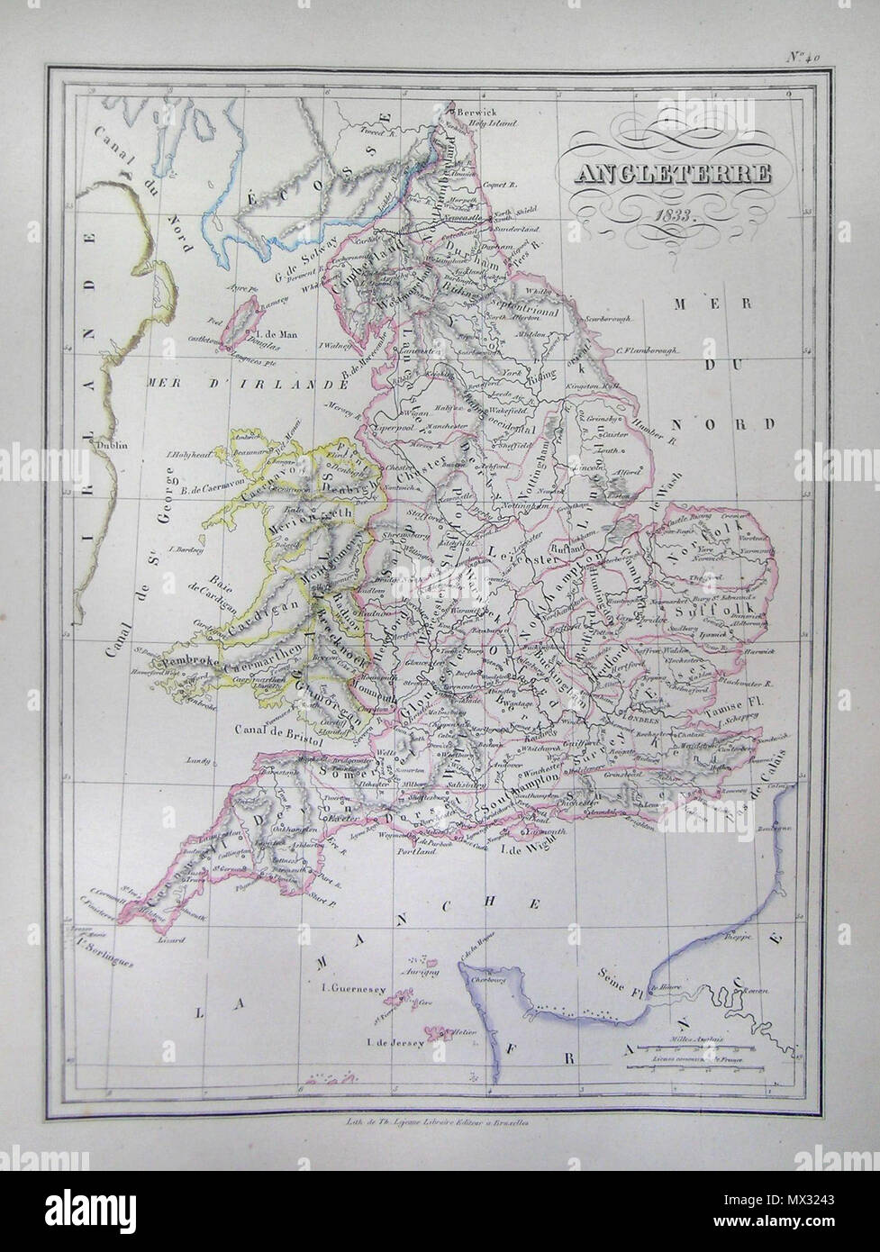 Angleterre 1833 English This Is A Beautiful 1833 Hand Colored Map Of England All Text Is In French 1833 6 1837 Malte Brun Map Of England Geographicus England Mb 1837 Stock Photo Alamy