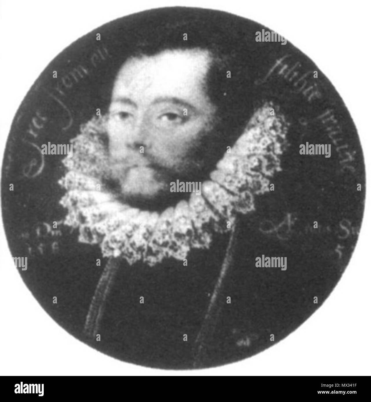 . English: George Carey, 2nd Baron Hunsdon (1547-1603). The motto around his head reads 'Free from all fithie fraud.' . Late 16th. Unknown 15 2ndLordHunsdon Stock Photo