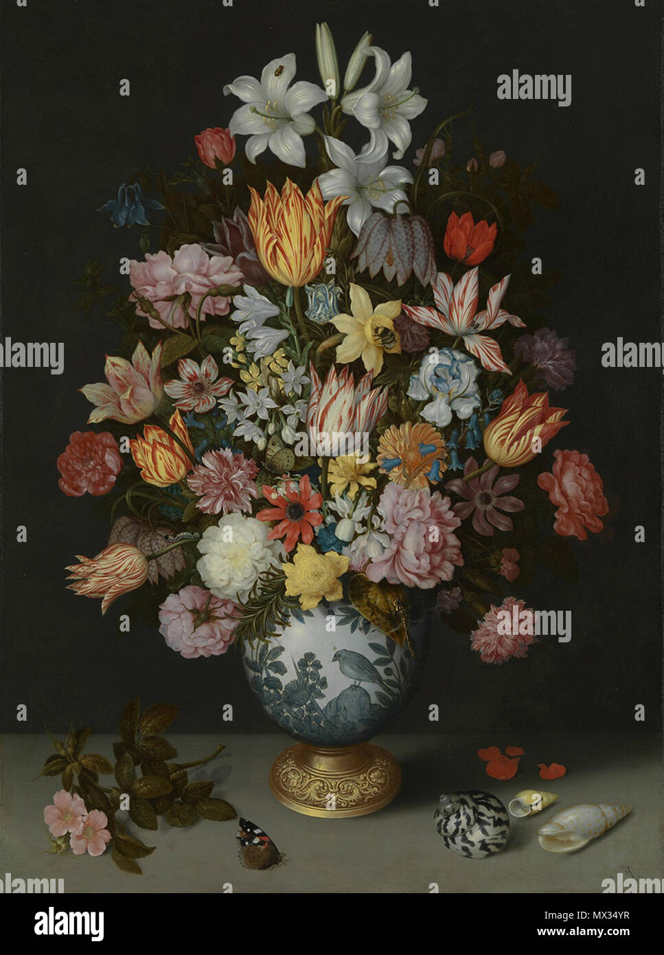 . Flowers in a Glass Vase .  English: Painting in the National Gallery, London . 24 March 2014, 12:46:16. Ambrosius Bosschaert the Elder 22 A Still Life of Flowers in a Wan-Li Vase Stock Photo