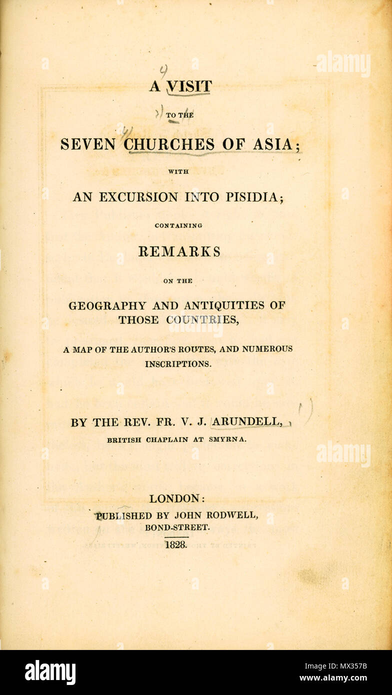  English A Visit To The Seven Churches Of Asia Title Page Arundell Francis Vyvyan Jago 