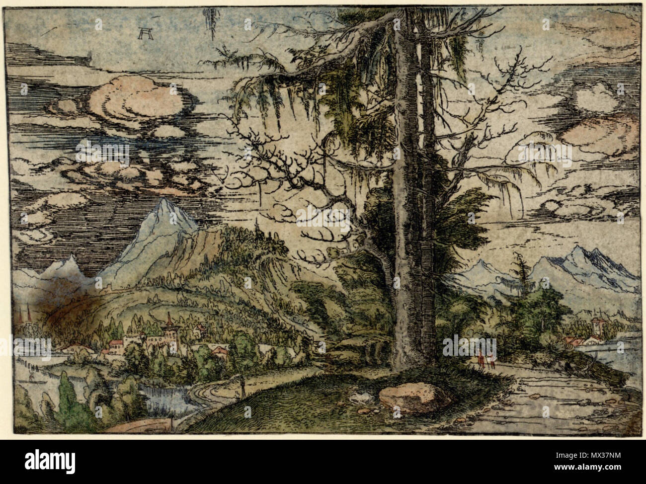 . English: Albrecht Altdorfer - Landscape with a Double Spruce (hand-coloured) Albertina DG1926-1782 . between 1517 and 1520.   Albrecht Altdorfer  (1480–1538)     Description German painter, draughtsman, engraver and architect  Date of birth/death circa 1480 12 February 1538  Location of birth/death Altdorf or Regensburg Regensburg  Work location Regensburg  Authority control  : Q153746 VIAF: 100221829 ISNI: 0000 0001 2145 2119 ULAN: 500031250 LCCN: n50053721 NLA: 35003981 WorldCat 33 Albrecht Altdorfer - Landscape with a Double Spruce (hand-coloured) Albertina DG1926-1782 Stock Photo