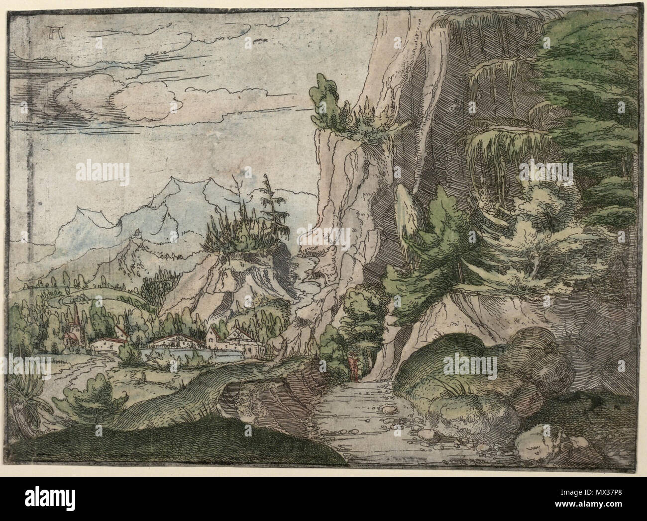 . English: Albrecht Altdorfer - Landscape with a Shaded Cliff (hand-coloured) Albertina DG1926-1781 . between 1517 and 1520.   Albrecht Altdorfer  (1480–1538)     Description German painter, draughtsman, engraver and architect  Date of birth/death circa 1480 12 February 1538  Location of birth/death Altdorf or Regensburg Regensburg  Work location Regensburg  Authority control  : Q153746 VIAF: 100221829 ISNI: 0000 0001 2145 2119 ULAN: 500031250 LCCN: n50053721 NLA: 35003981 WorldCat 33 Albrecht Altdorfer - Landscape with a Shaded Cliff (hand-coloured) Albertina DG1926-1781 Stock Photo