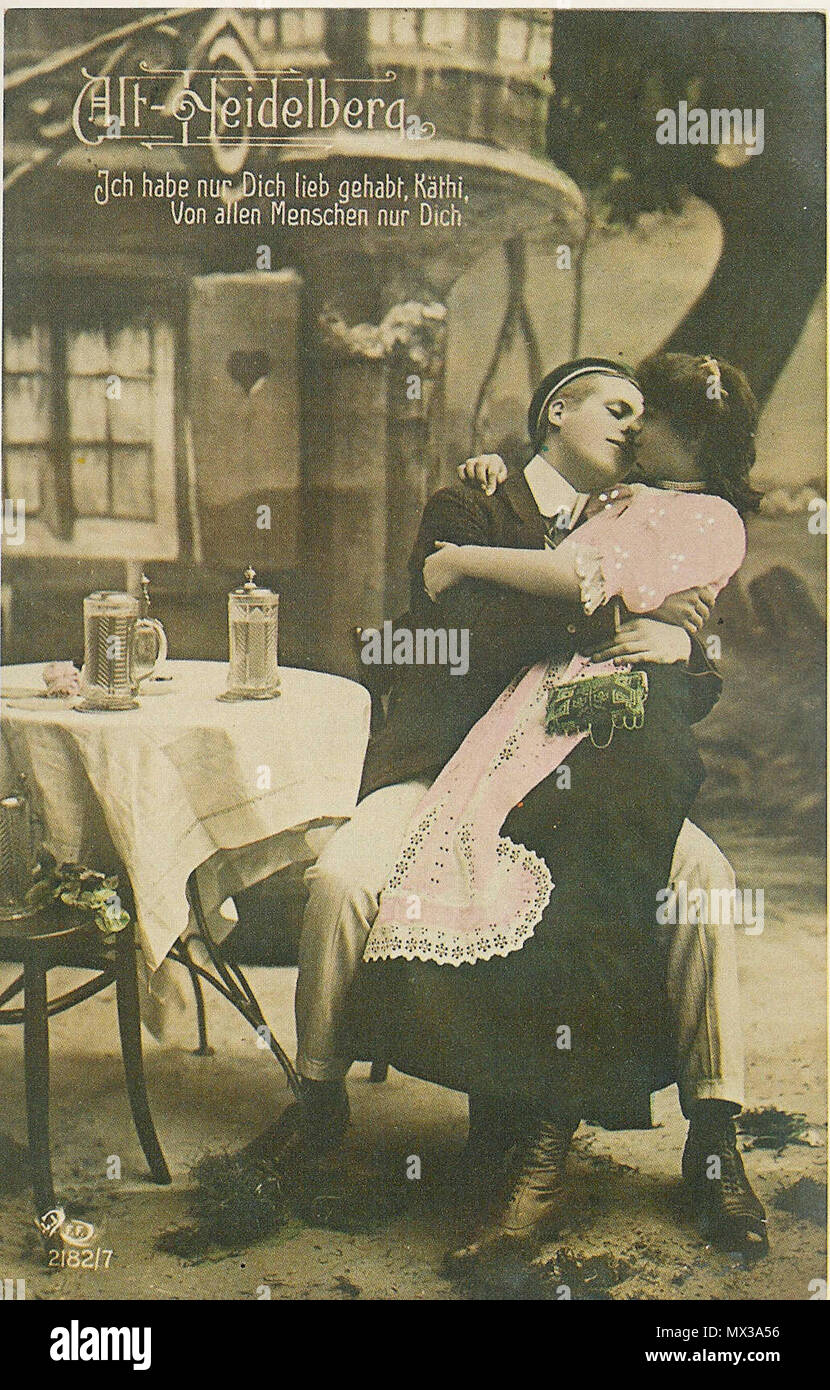Couleurpostkarte von 1907 mit studentischem Motiv und Zitat aus dem Theaterstück Alt Heidelberg