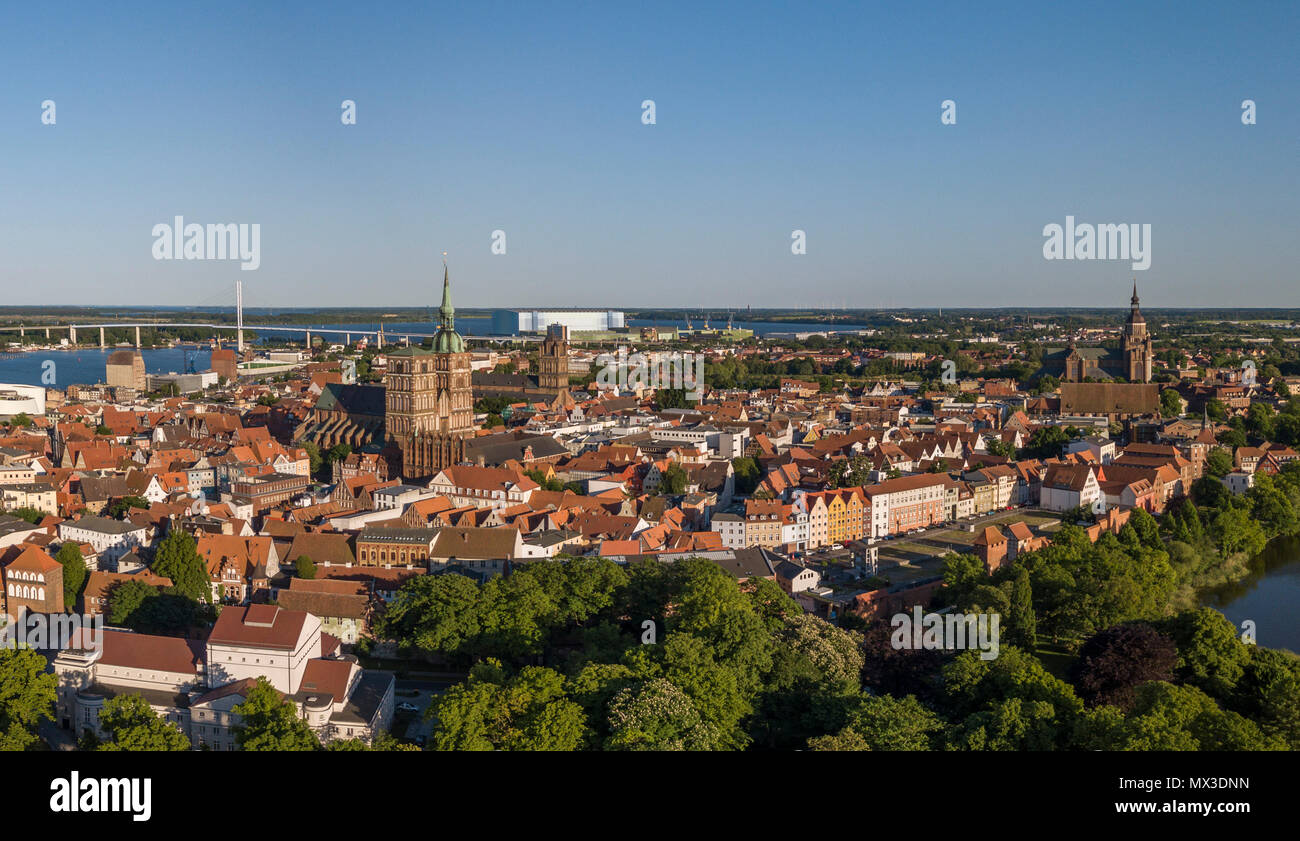 Aerial view of Stralsund, a Hanseatic town in the Pomeranian part of Mecklenburg-Vorpommern, Germany Stock Photo