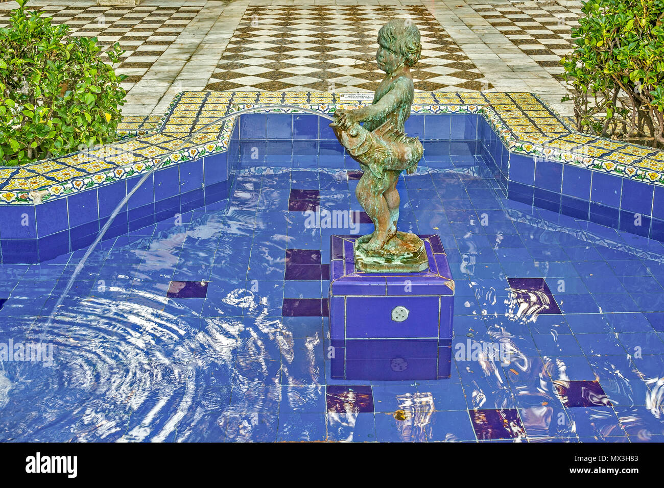 Fountain In The Alameda de Apodaca Garden, Cadiz,Spain Stock Photo