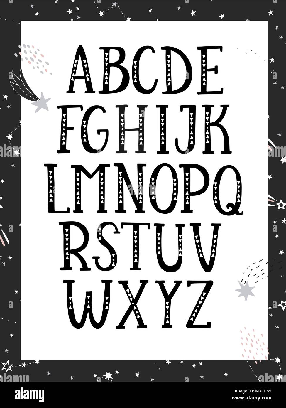 Hand Drawn Graphic Font Black And White Monochrome Alphabet For 
