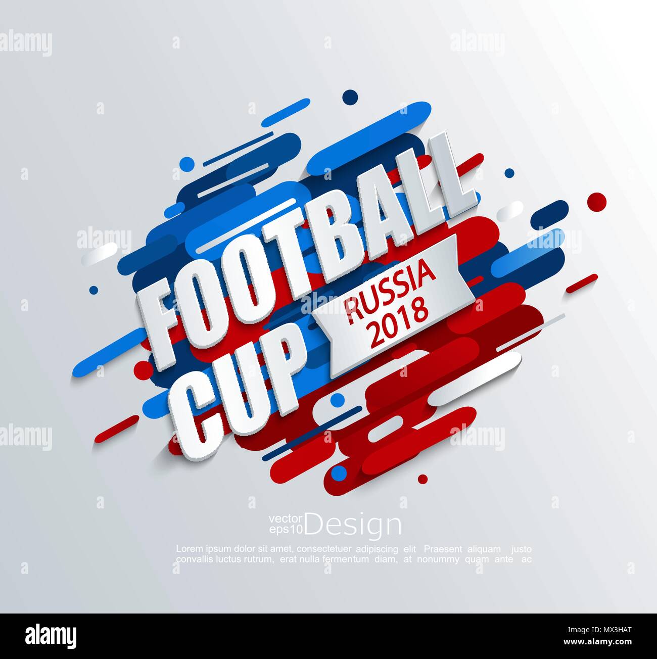 Vector illustration for a football cup 2018 on dynamic background. For the soccer championship.Perfect for design cards, invitations, gift cards, flyers, brochures, banners and so on. Stock Vector