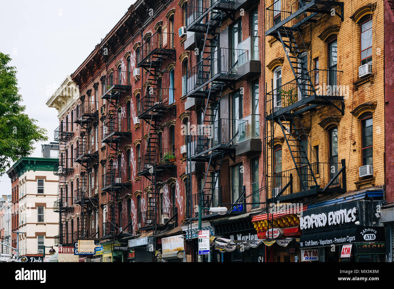 Businesses along Bedford Avenue, in Williamsburg, Brooklyn, New York