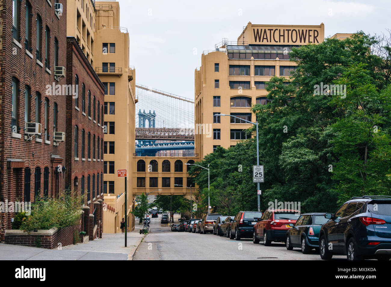 Columbia Heights and the Watertower Sign in Brooklyn Heights, New York City. Stock Photo
