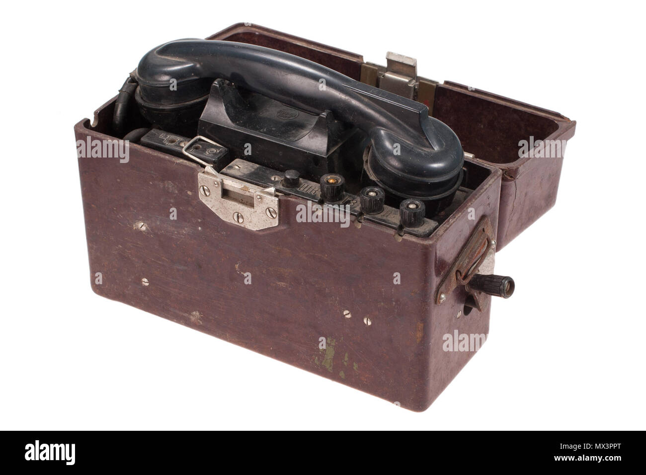 Old military field phone isolated Stock Photo Alamy